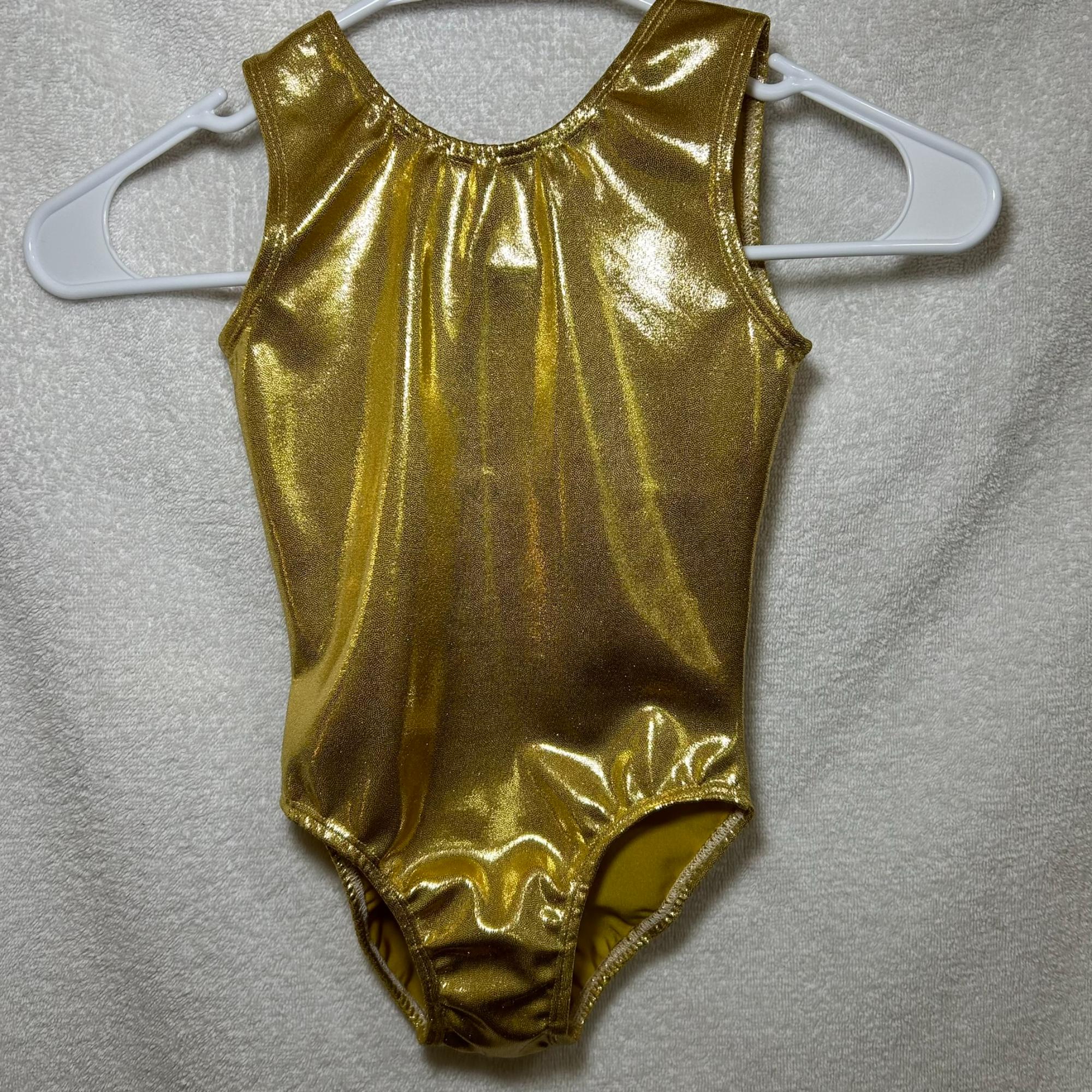 Shiny gold tank gymnastics leotard front