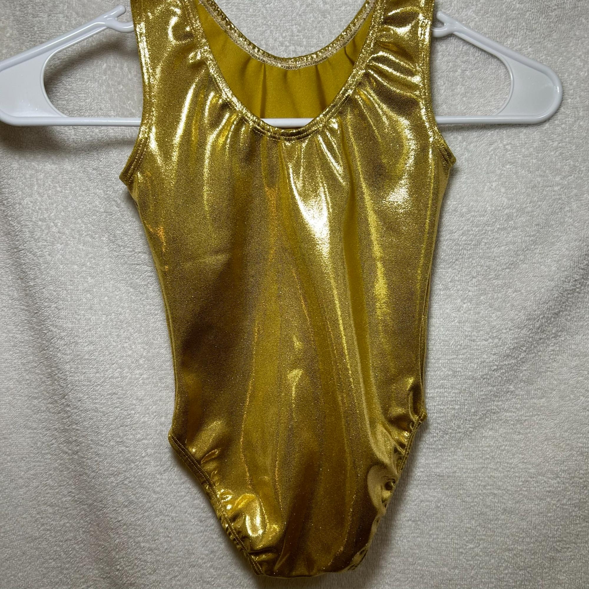 back of gold gymnastics tank leotard for girls