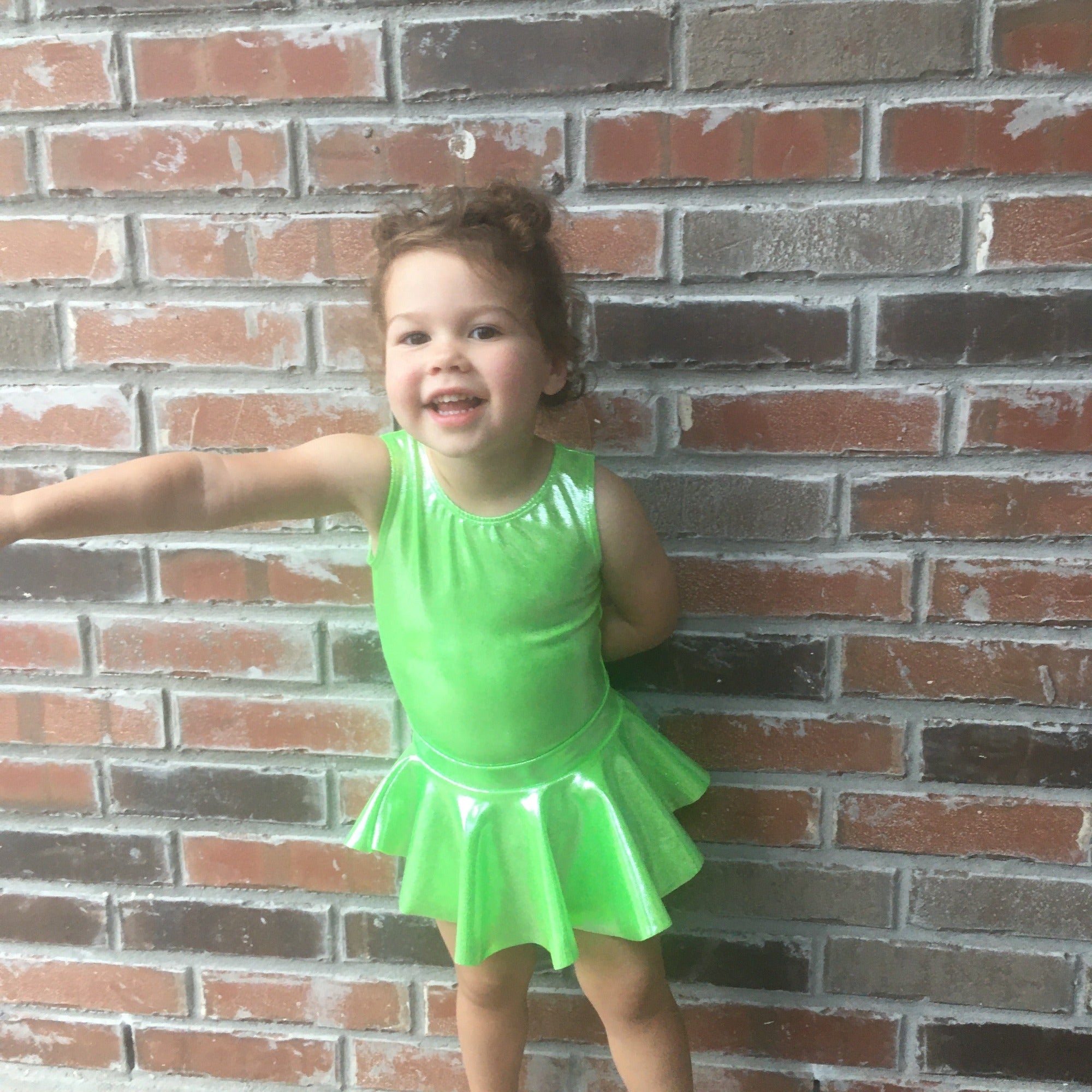 Lime green tank leotard and matching skirt in sparkly fabric. perfect for fairy costume
