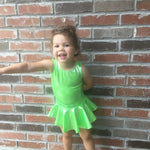 Load image into Gallery viewer, Lime green tank leotard and matching skirt in sparkly fabric. perfect for fairy costume
