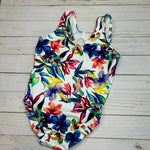 Load image into Gallery viewer, back girls tank leotard with colorful watercolor floral print on white background 
