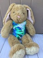 Load image into Gallery viewer, Green and blue leave leotard for doll or  stuffed animal.
