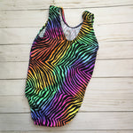 Load image into Gallery viewer, Back of tank leotard with rainbow zebra print
