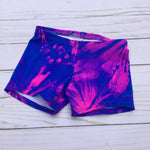 Load image into Gallery viewer, Girls athletic shorts for gymnastics dance cheer in vibrant hot pink and deep blue
