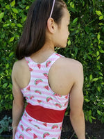 Load image into Gallery viewer, Watermelon Racerback with mesh Leotard
