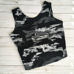 Load image into Gallery viewer, girls gymnastics tank leotard in black and gray camo
